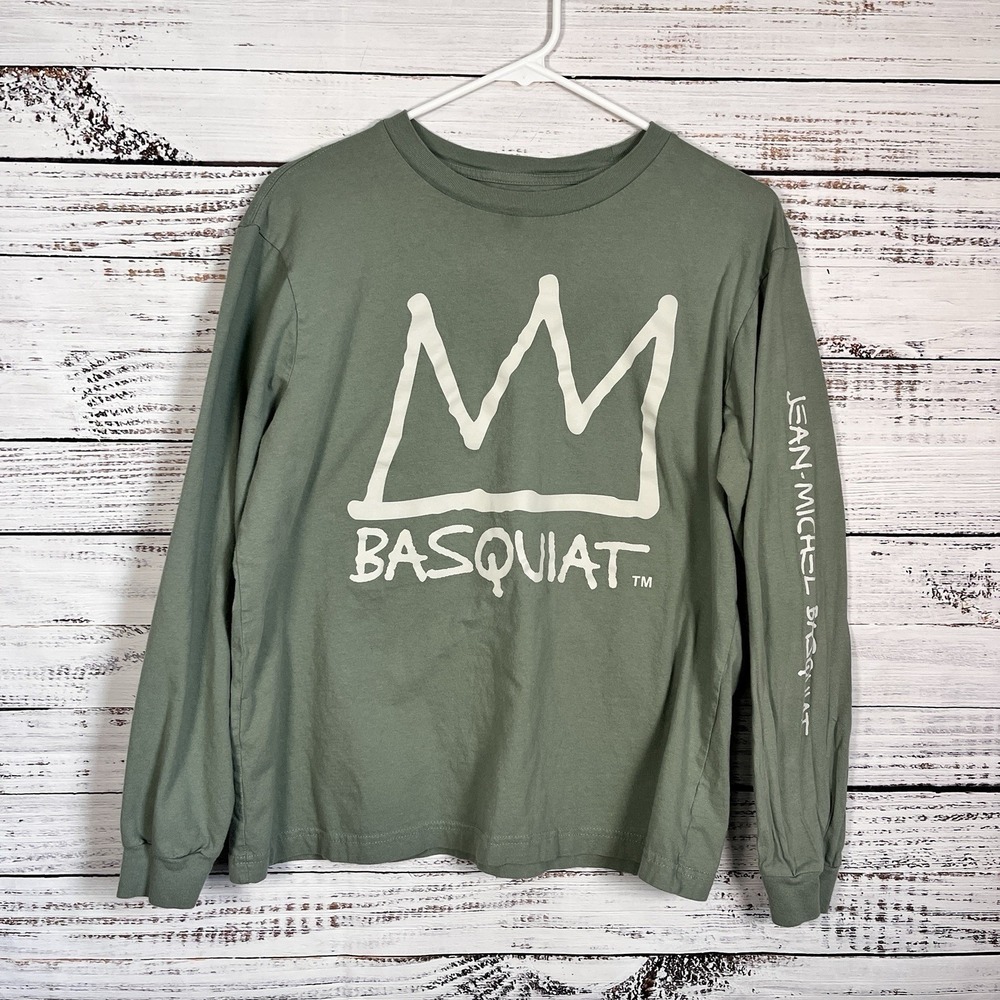 GAP X JEAN-MICHEL BASQUIAT T-Shirt Size Small Green Spell Out Crown Logo